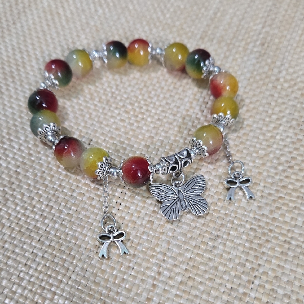Multicolor Beaded Bracelet with Silver Charms